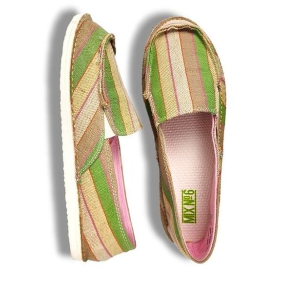 Mix No. 6 Shoes - Mix Slip-on Striped Comfort Shoes Flats Espadrille Green Beige Canvas Sz 10